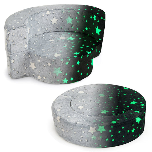 Convertible Glow-in-the-Dark Kids Sofa with Removable Washable Cover-Grey