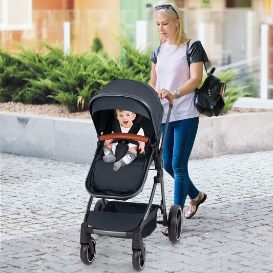 Convertible Baby Stroller with Footmuff and Extendable Canopy-Dark Blue