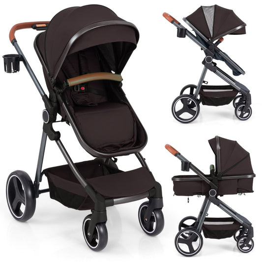 Convertible Baby Stroller with Footmuff and Extendable Canopy-Black