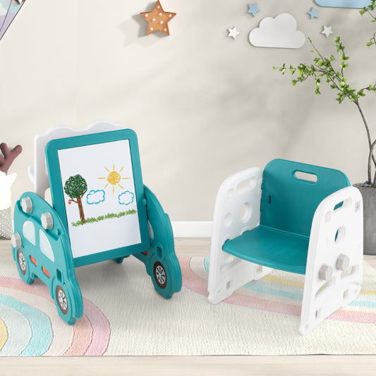 5 in 1 Convertible Kids Art Easel with Double-Sided Magnetic Dry Erase-Green & White