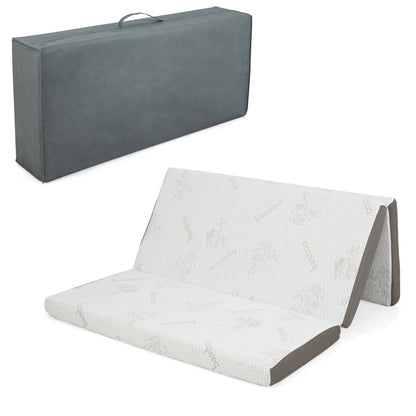 Cool Gel Memory Foam Folding Mattress with Bamboo Cover and Mesh Border Fabric-L