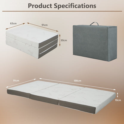 Cool Gel Memory Foam Folding Mattress with Bamboo Cover and Mesh Border Fabric-S