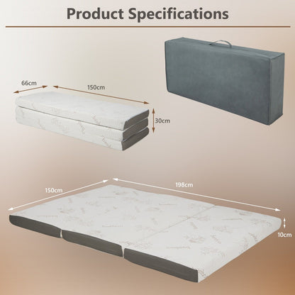 Cool Gel Memory Foam Folding Mattress with Bamboo Cover and Mesh Border Fabric-L