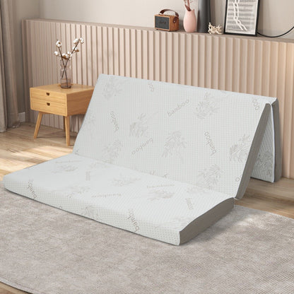 Cool Gel Memory Foam Folding Mattress with Bamboo Cover and Mesh Border Fabric-L