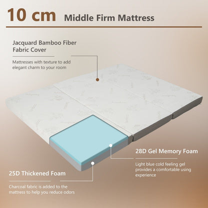 Cool Gel Memory Foam Folding Mattress with Bamboo Cover and Mesh Border Fabric-L