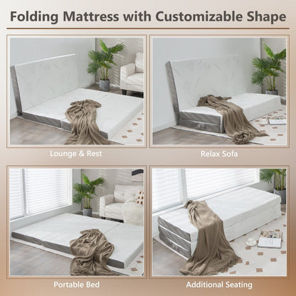 Cool Gel Memory Foam Folding Mattress with Bamboo Cover and Mesh Border Fabric-L