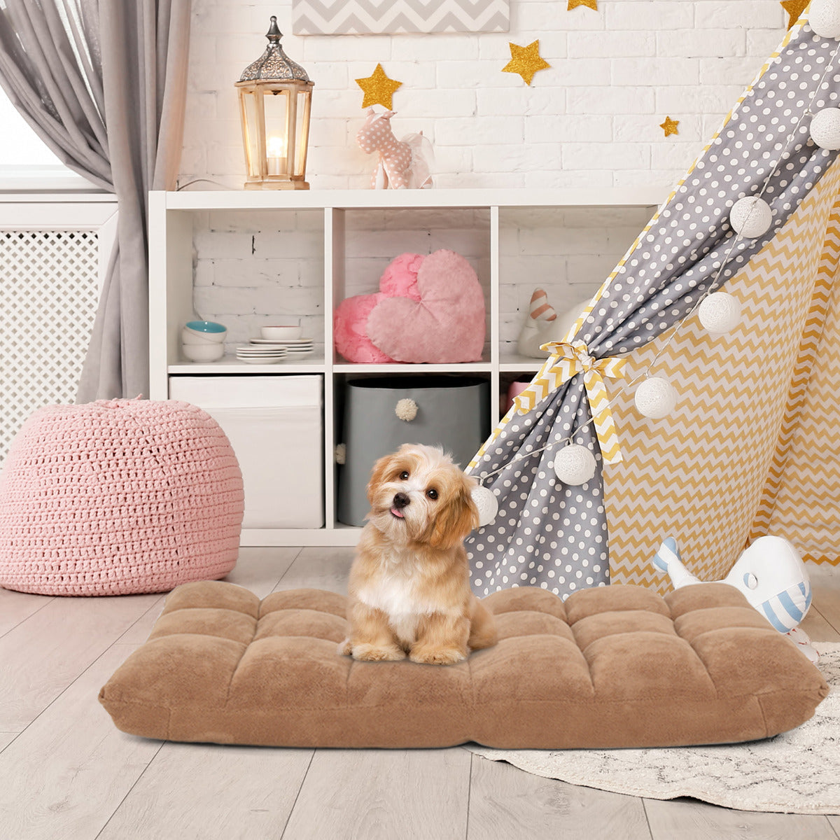 Coral Velvet Floor Gaming Chair with 14-Position Adjustable Back-Beige