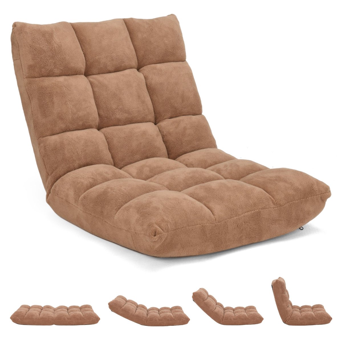 Coral Velvet Floor Gaming Chair with 14-Position Adjustable Back-Beige
