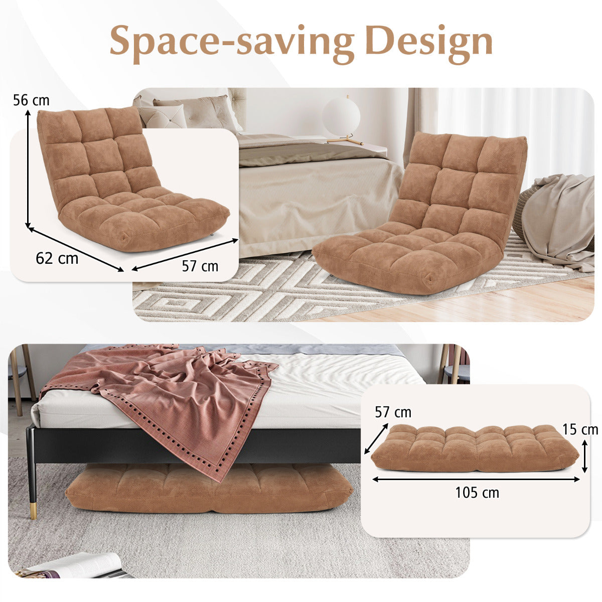 Coral Velvet Floor Gaming Chair with 14-Position Adjustable Back-Beige