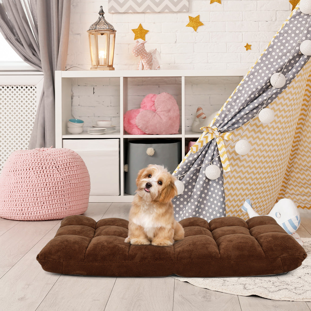 Coral Velvet Floor Gaming Chair with 14-Position Adjustable Back-Coffee