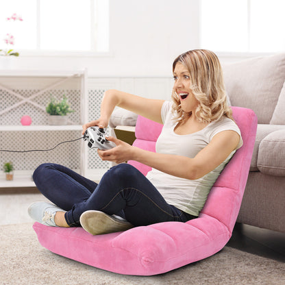 Coral Velvet Floor Gaming Chair with 14-Position Adjustable Back-Pink