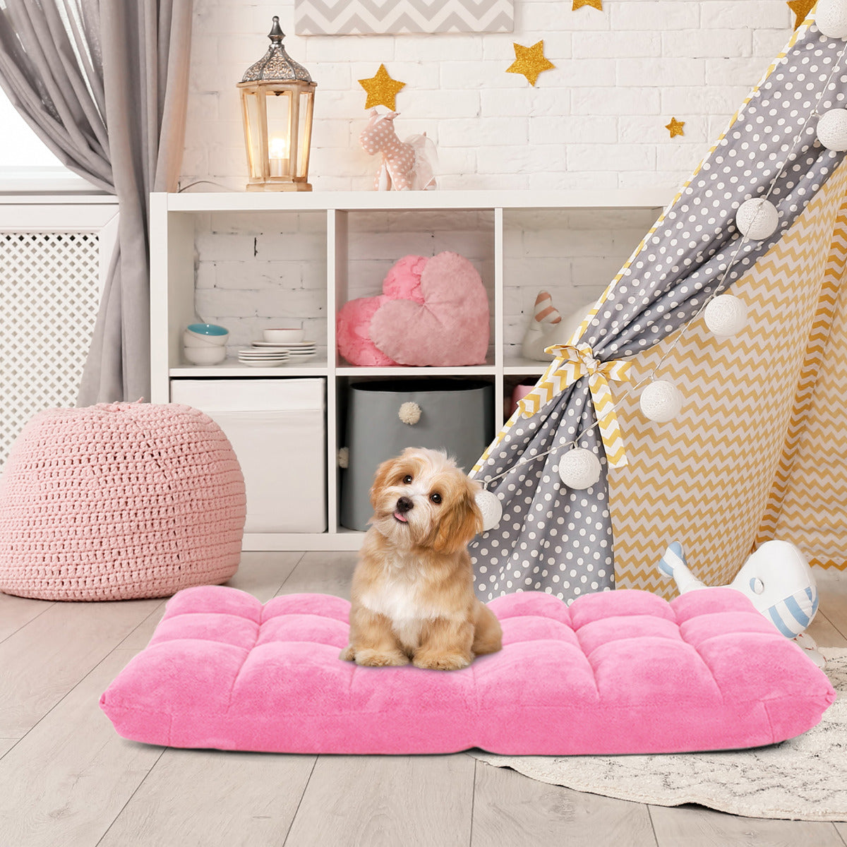 Coral Velvet Floor Gaming Chair with 14-Position Adjustable Back-Pink