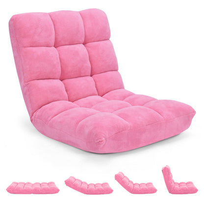 Coral Velvet Floor Gaming Chair with 14-Position Adjustable Back-Pink