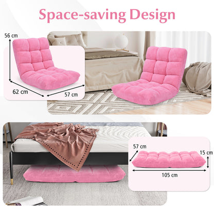 Coral Velvet Floor Gaming Chair with 14-Position Adjustable Back-Pink