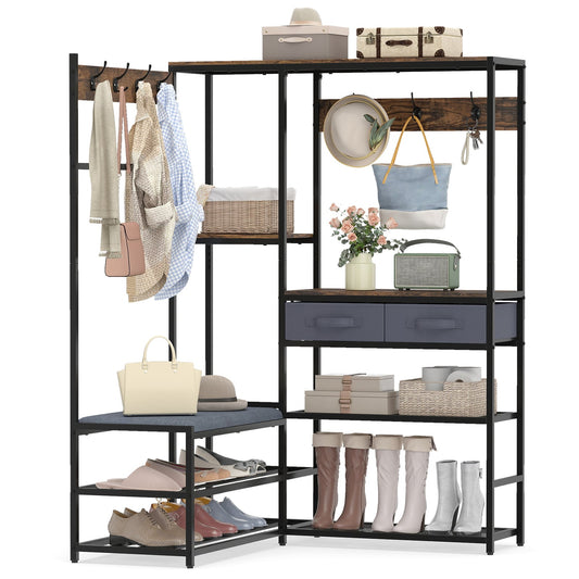 Corner Coat Rack in Rustic Brown