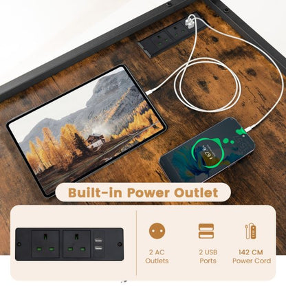 Corner Computer Desk with Hutch Storage Shelves and Keyboard Tray-Rustic Brown