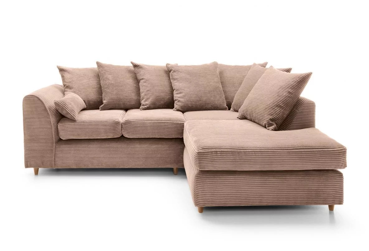 Narożna sofa Jasmine Jumbo Cord z prawym ramieniem, brązowa