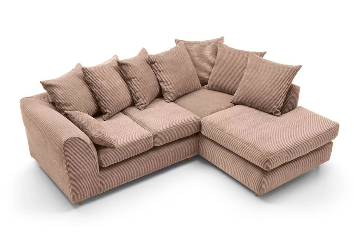 Narożna sofa Jasmine Jumbo Cord z prawym ramieniem, brązowa