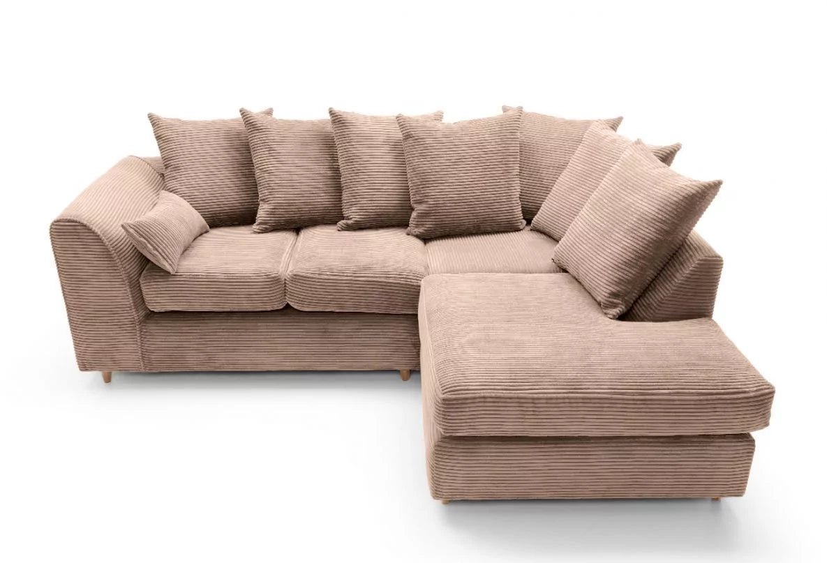 Narożna sofa Jasmine Jumbo Cord z prawym ramieniem, brązowa