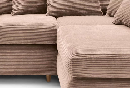 Narożna sofa Jasmine Jumbo Cord z prawym ramieniem, brązowa