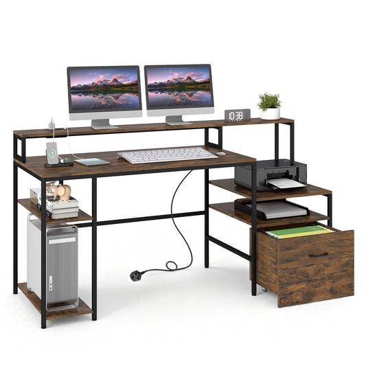 COSTWAY 166CM Computer Desk in Rustic Brown