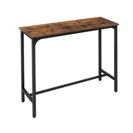Counter Height Bar Table with Steel Frame and Footrest in Rustic Brown