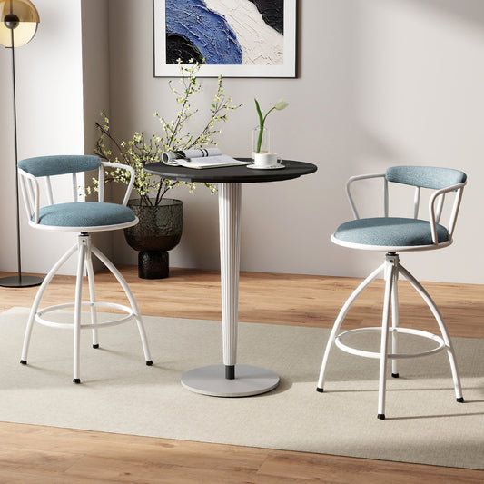 Counter Height Swivel Bar Stools Set of 2 Upholstered Barsools with Backrest-Blue