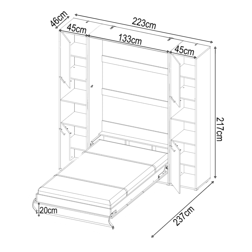 CP-02 Vertical Wall Bed Concept Pro 120cm with Storage Cabinet