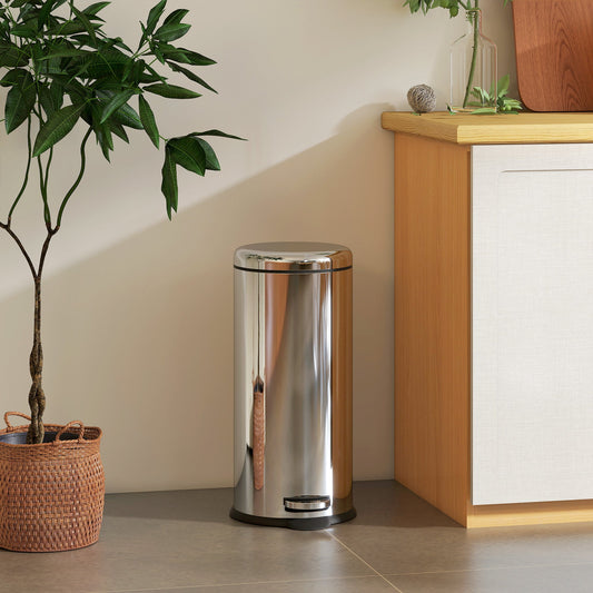 HOMCOM Kosz na śmieci ze stali nierdzewnej z pedałem, metalowa pokrywa, 30 l, srebrna