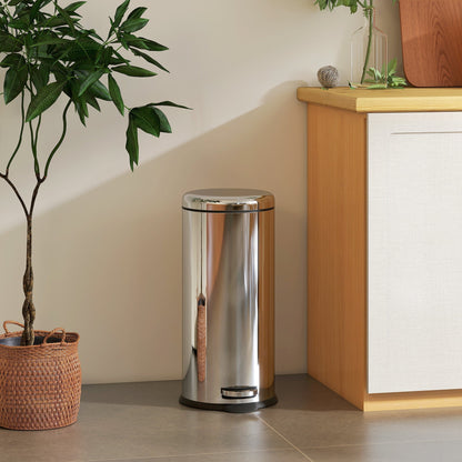HOMCOM Foot Pedal Bin Stainless Steel Metal Waste Rubbish Lid Kitchen Garbage 30L Silver