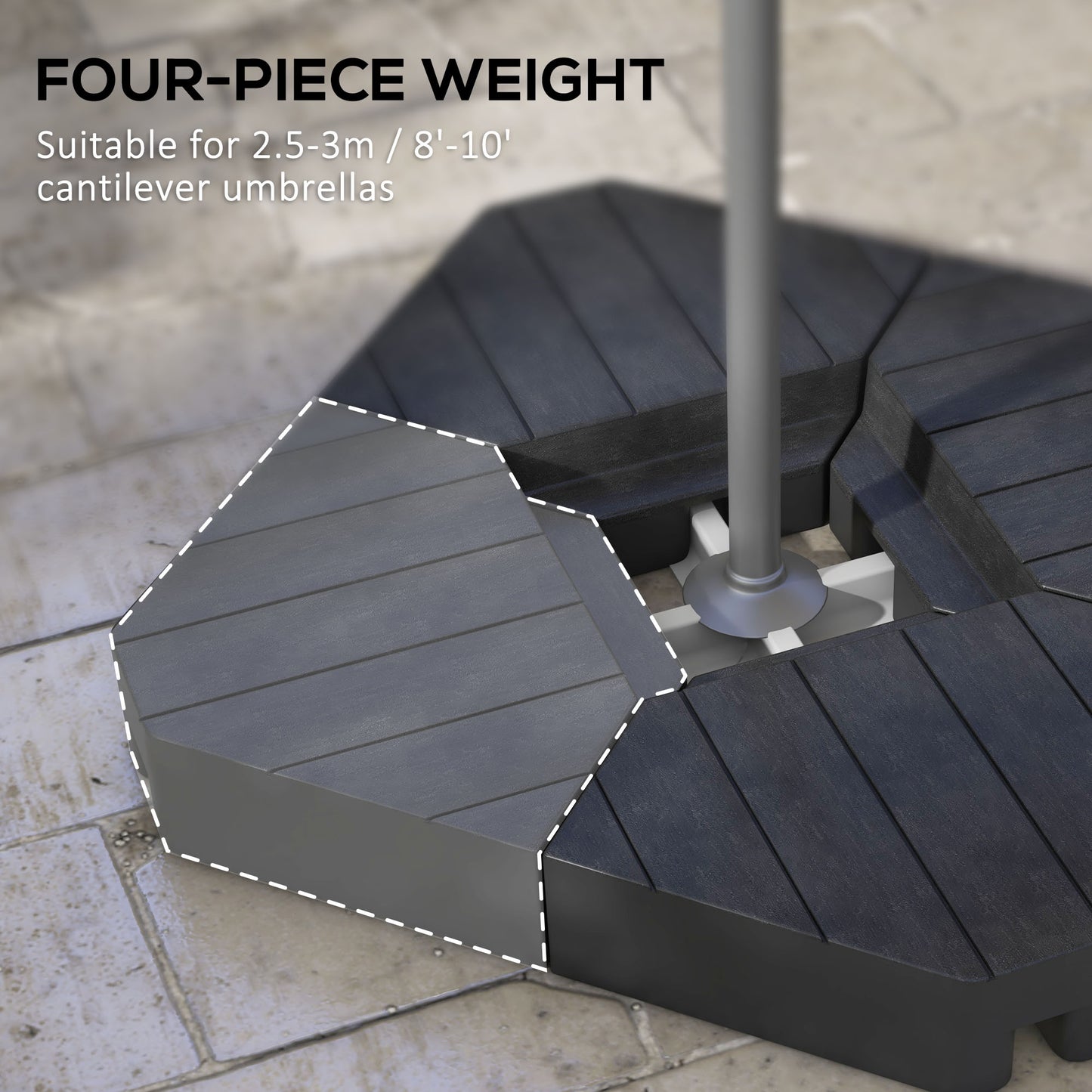 Outsunny Umbrella Weights for Cantilever Parasols, Set of 4 Heavy Duty Parasol Base Stand Weights, 80kg Sand or 60kg Water Filled, Black