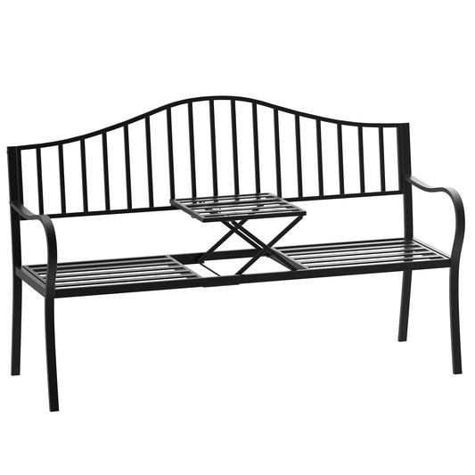 Outsunny Metal Bench W/Table, 160Lx53Wx95H cm