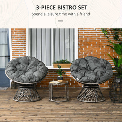 Outsunny Three-Piece Rattan Garden Moon Chair Set - Grey