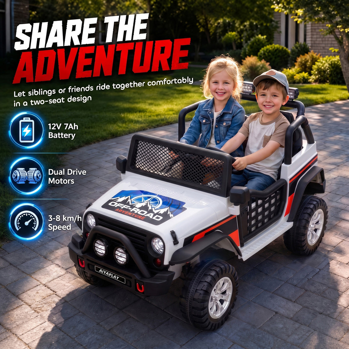 AIYAPLAY 12V Kids Electric Ride on Car with 2 Motors, Remote Control, Soft Start, Four-Wheel Suspension, Seat Belt
