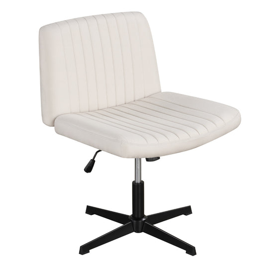 Criss Cross Legged Chair No Wheels with Wide Padded Seat-Beige