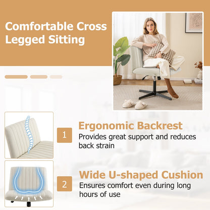 Criss Cross Legged Chair No Wheels 120° Rocking Adjustable Height-Beige