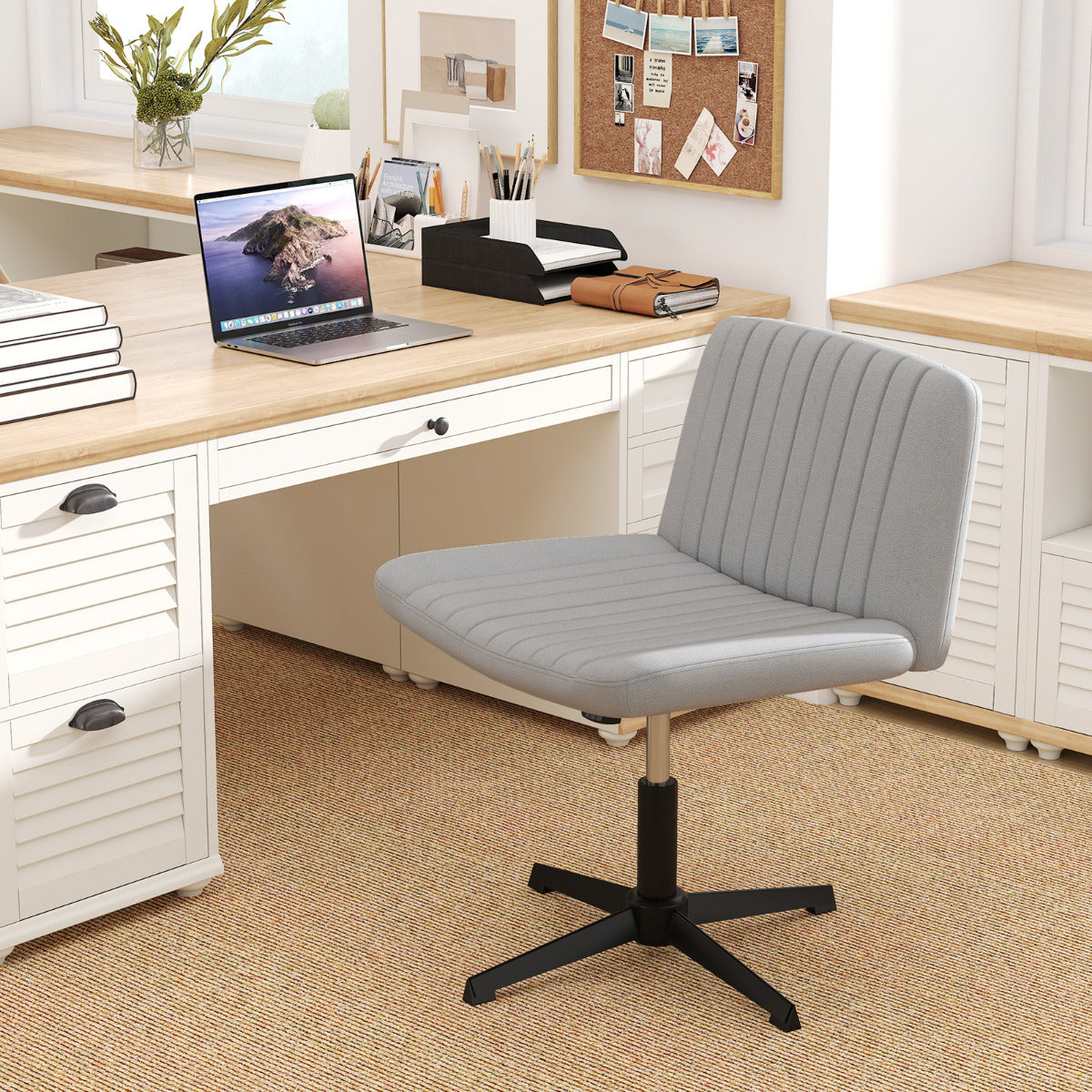 Criss Cross Legged Chair No Wheels with Wide Padded Seat-Grey