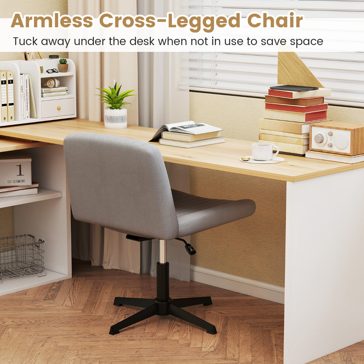 Criss Cross Legged Chair No Wheels with Wide Padded Seat-Grey