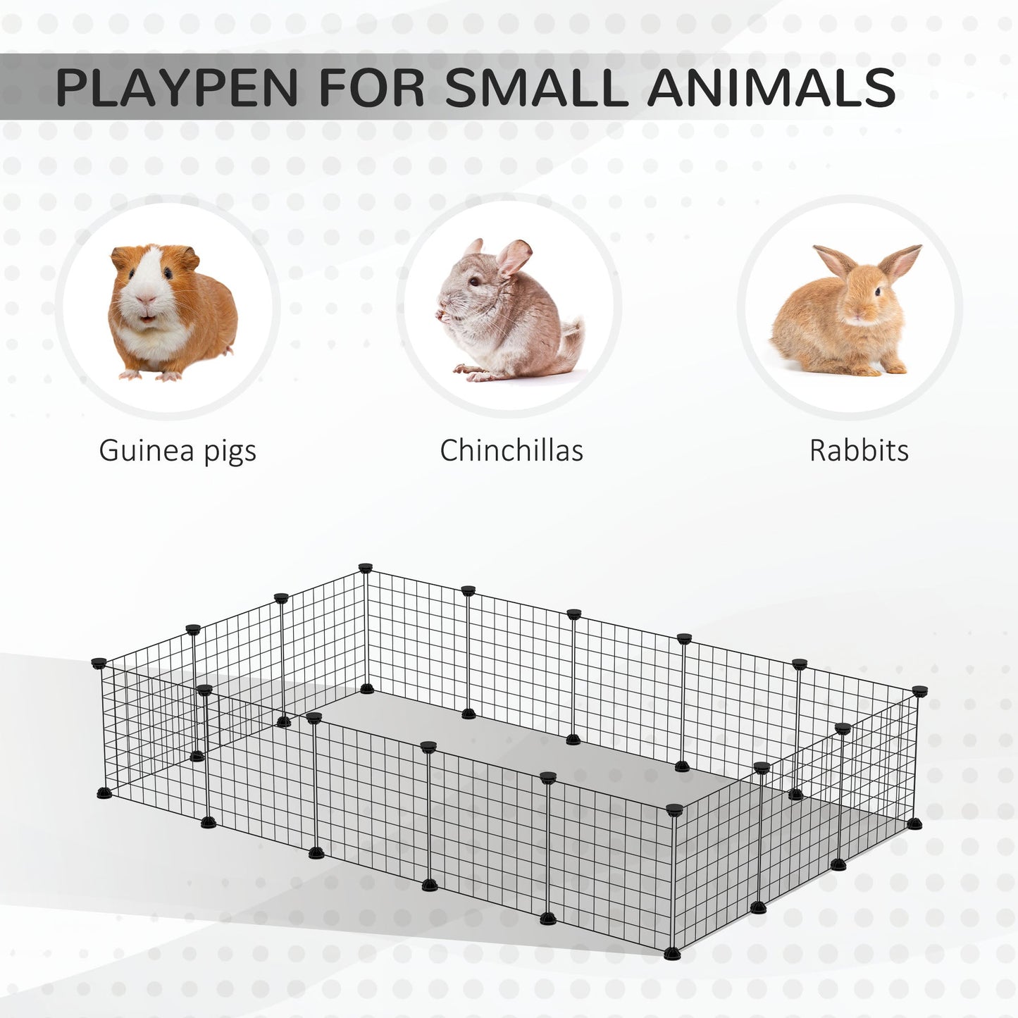 PawHut Pet Playpen، سياج قفص الحيوانات الصغيرة DIY، بيت قفص مكون من طابقين قابل للتخصيص، للأرنب شينشيلا القنفذ خنزير غينيا، بيت أسود