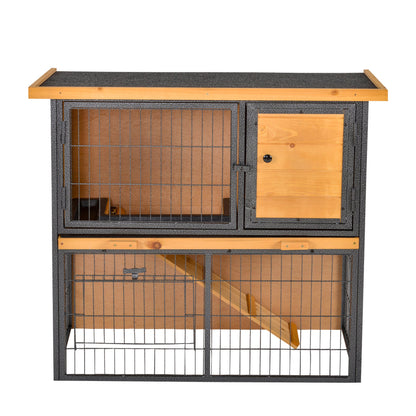 PawHut Drewniano-metalowe klatki dla świnek morskich Podwyższony domek dla zwierząt na zewnątrz 89,5 x 45 x 81 cm