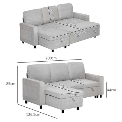 Sofa rozkładana HOMCOM L z pojemnikiem na pościel - jasnoszara