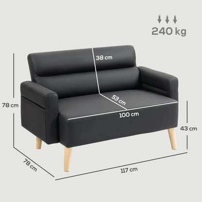 HOMCOM Mała 2-osobowa sofa ze sztucznej skóry - czarna