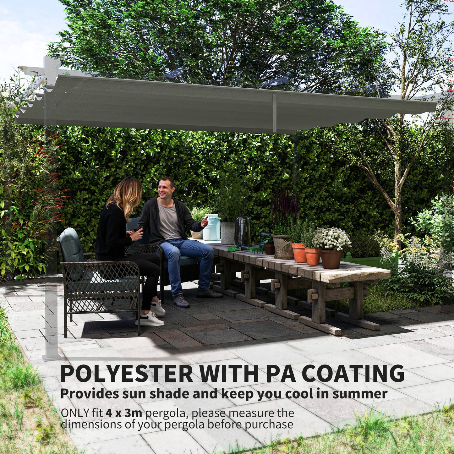 Osłona przeciwsłoneczna Outsunny Retractable Pergola Shade Cover, wymienna osłona do pergoli 4 x 3 (m), dach chowany, jasnoszary
