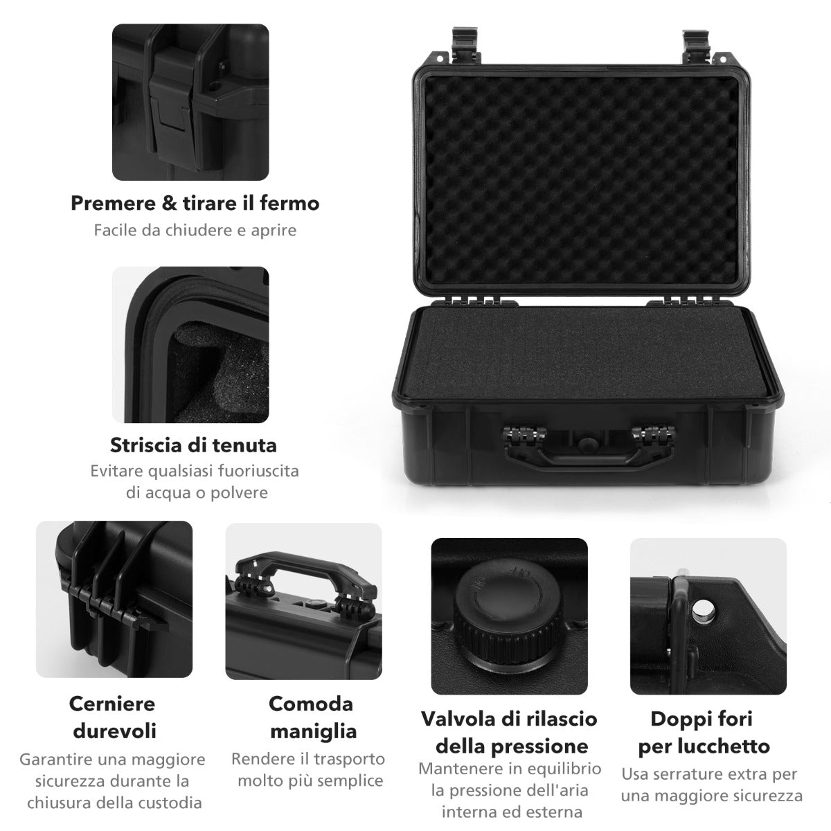 Portable Waterproof Hard Case for Electronics, Hard Shell Dry Box 56x44x22cm Black