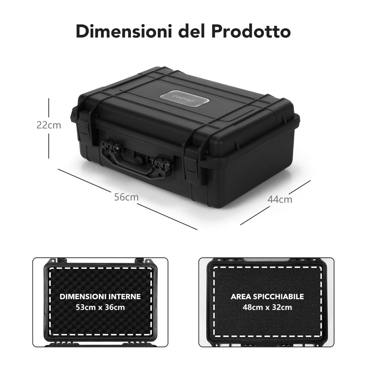 Portable Waterproof Hard Case for Electronics, Hard Shell Dry Box 56x44x22cm Black