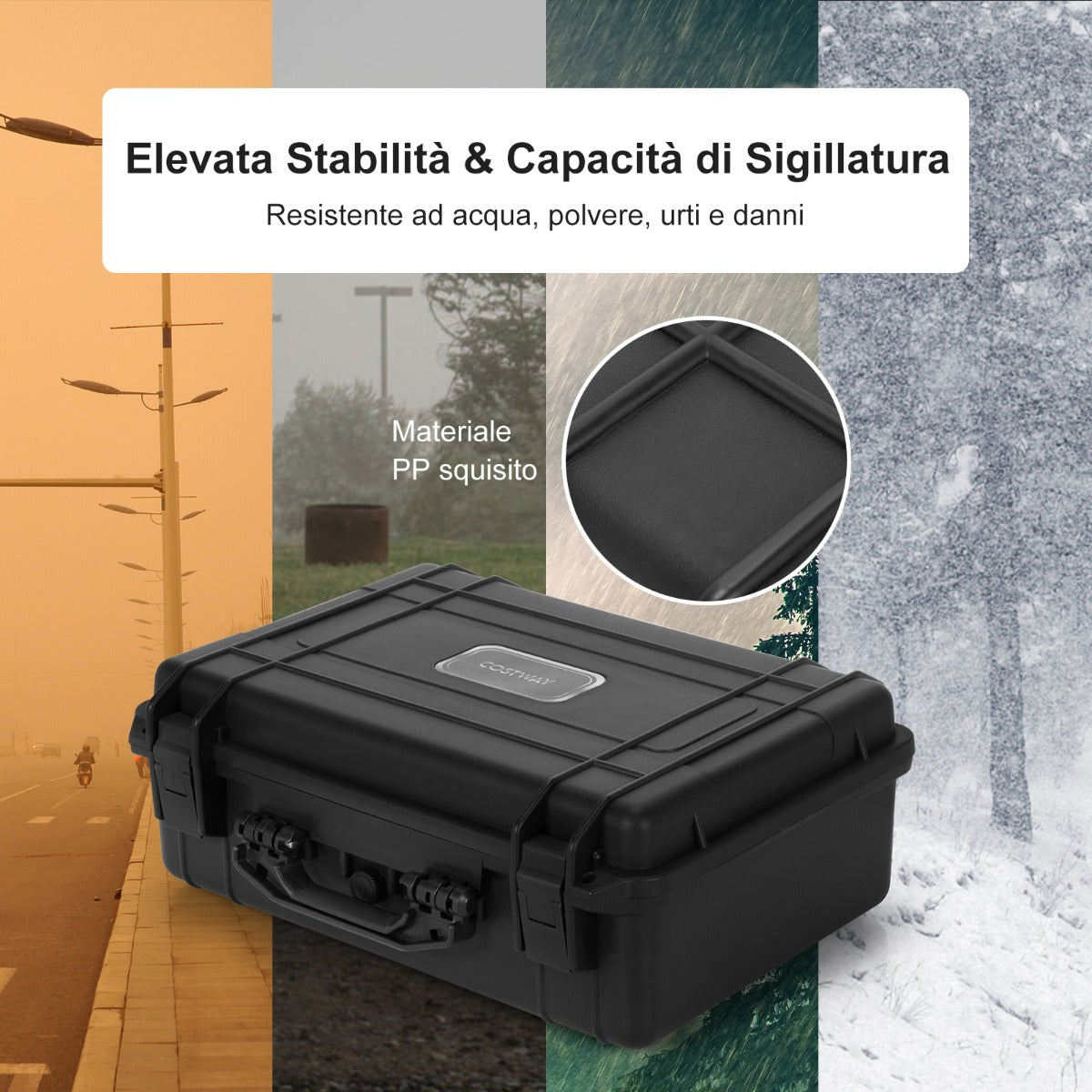 Portable Waterproof Hard Case for Electronics, Hard Shell Dry Box 56x44x22cm Black