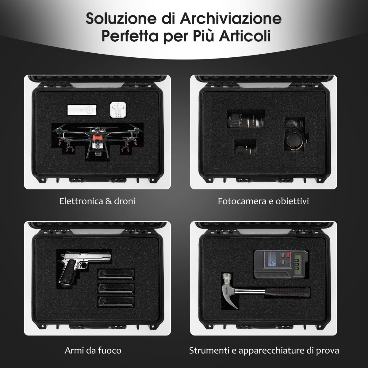 Portable Waterproof Hard Case for Electronics, Hard Shell Dry Box 56x44x22cm Black