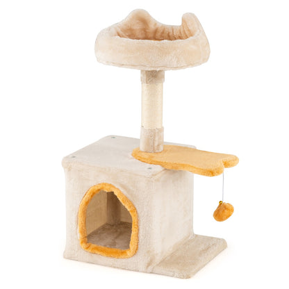 Cute Kitty Tower with Plush Perch for Indoor Kittens-Yellow