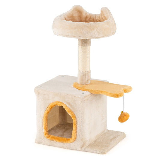 Cute Kitty Tower with Plush Perch for Indoor Kittens-Yellow