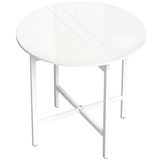 HOMCOM CollapsibleÂ Drop Leaf Table, Folding Dining Table for Small Spaces, Extendable Kitchen Table with Steel Frame, White